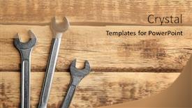 Presentation with wooden - PPT layouts with combination-wrenches-on-wooden-background background and a coral colored foreground