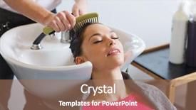  Presentation with hair salon - Presentation design with combing wet hair after washing background and a coral colored foreground