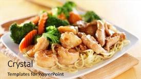  Presentation with noodles - Colorful slide deck enhanced with combo - chicken and shrimp teriyaki backdrop and a  colored foreground