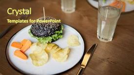  Presentation with soda - Beautiful PPT theme featuring combo - fresh carrots cheeseburger and potato backdrop and a tawny brown colored foreground