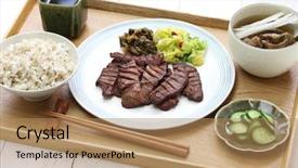  Presentation with japanese food - Slide set consisting of combo - grilled beef tongue set meal background and a coral colored foreground