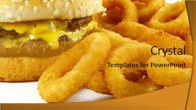  Presentation with container fast food packaging - Presentation featuring combo - hamburger and onion rings background and a gold colored foreground