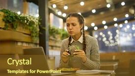  Presentation with hamburger - Presentation with combo - hungry teenage girl in casualwear background and a tawny brown colored foreground