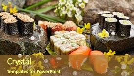  Presentation with set of sushi salmon - Slides consisting of combo - japanese sushi set - various background and a tawny brown colored foreground