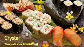  Presentation with set of sushi salmon - Slides enhanced with combo - japanese sushi set - various background and a tawny brown colored foreground