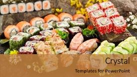  Presentation with set of sushi salmon - Theme with combo - japanese sushi set - various background and a gold colored foreground