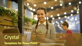  Presentation with student subscription - Presentation theme featuring combo - smiling student with hamburger siting background and a  colored foreground