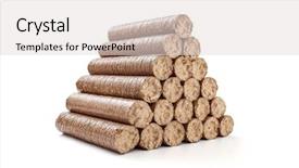  Presentation with stack - Cool new theme with combustion - stack wooden briquettes on white backdrop and a lemonade colored foreground