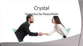  Presentation with shaking hands - Slide deck having come out from laptop shaking background and a white colored foreground