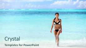  Presentation with slim body - Colorful presentation design enhanced with come swim - beach sexy bikini asian woman backdrop and a cool aqua colored foreground