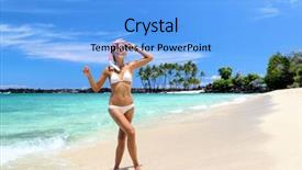  Presentation with holiday destination - Beautiful slide deck featuring come swim - beach vacation woman enjoying swimming backdrop and a  colored foreground