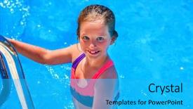  Presentation with summer holiday - Amazing PPT theme having come swim - child girl coming backdrop and a  colored foreground