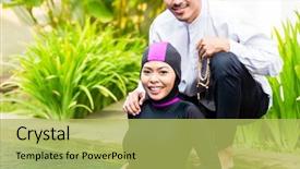  Presentation with halal - Theme with come swim - muslim woman or girl background and a yellow colored foreground