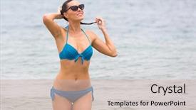  Presentation with second coming - PPT theme having come swim - sexy bikini model coming background and a  colored foreground