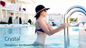  Presentation with pool side - Audience pleasing PPT theme consisting of come swim - side view portrait backdrop and a light blue colored foreground