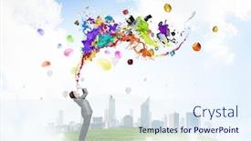  Presentation with comedian - PPT layouts featuring comedian man play fife background and a sky blue colored foreground