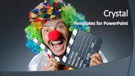  Presentation with clown - PPT theme with comedy - clown with movie clapper board background and a dark gray colored foreground