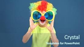  Presentation with makeup - PPT theme featuring comedy - cute little boy with clown background and a ocean colored foreground