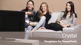  Presentation with movies - Amazing theme having comedy - girls watching movies with popcorn backdrop and a gray colored foreground