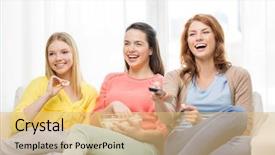  Presentation with teenage girl - Beautiful slide set featuring comedy - home technology and friendship concept backdrop and a yellow colored foreground