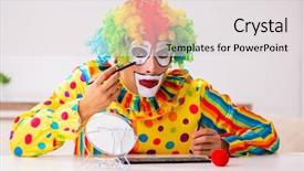  Presentation with clown - Beautiful slides featuring comedy - male clown preparing for perfomance backdrop and a light gray colored foreground