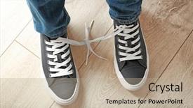  Presentation with tie shoelaces - Cool new PPT theme with comedy - man with shoelaces tied together backdrop and a coral colored foreground