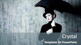  Presentation with artist - Beautiful slide deck featuring comedy - portrait of a male mime backdrop and a ocean colored foreground