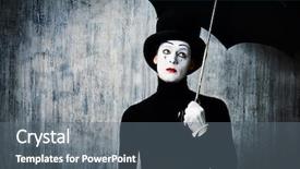  Presentation with under umbrella - Audience pleasing PPT theme consisting of comedy - portrait of a male mime backdrop and a gray colored foreground