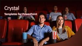  Presentation with movie - PPT layouts having comedy - young people watching movie background and a wine colored foreground