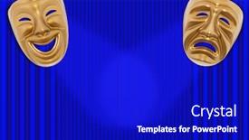  Presentation with comedy - Cool new presentation theme with comedy and tragedy theatrical mask backdrop and a royal blue colored foreground
