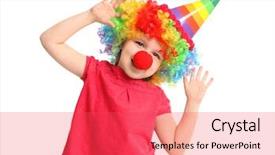  Presentation with funny - Cool new PPT theme with comedy festival - cute little girl in funny backdrop and a red colored foreground