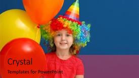  Presentation with kindergarden annual day celebration - Presentation theme enhanced with comedy festival - cute little girl in rainbow background and a red colored foreground