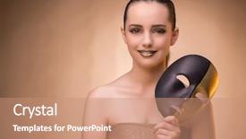  Presentation with comedy - Cool new theme with comedy festival - young woman with mask backdrop and a coral colored foreground