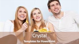  Presentation with big group people - Cool new slide deck with comedy show - group of young people eating backdrop and a coral colored foreground