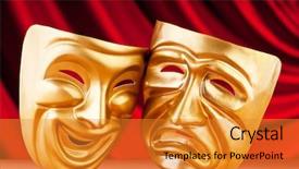  Presentation with comedy - Slide deck having comedy tragedy - masks with the theatre concept background and a gold colored foreground