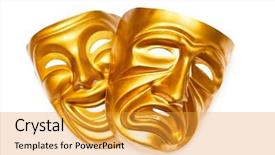  Presentation with theatre - Colorful slide deck enhanced with comedy tragedy - masks with the theatre concept backdrop and a gold colored foreground
