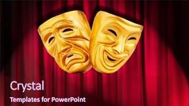  Presentation with performance - Audience pleasing presentation design consisting of comedy tragedy - theatre performance concept with masks backdrop and a  colored foreground