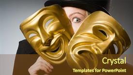  Presentation with mask - PPT theme having comedy tragedy - woman with mask in funny background and a tawny brown colored foreground