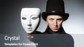  Presentation with mask - Amazing PPT theme having comedy tragedy - woman with mask in funny backdrop and a gray colored foreground