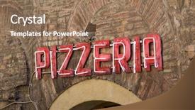  Presentation with pizzeria - Beautiful theme featuring comercial - pink neon pizzeria sign backdrop and a coral colored foreground