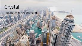  Presentation with sea shore - Cool new PPT theme with comertial roof - skyscrapers in dubai marina area backdrop and a light gray colored foreground