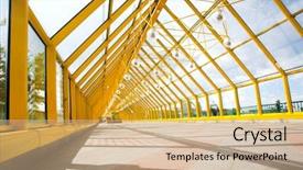  Presentation with spheres - Beautiful slide set featuring comertial roof - yellow corridor spheres and people backdrop and a coral colored foreground