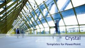  Presentation with spheres - PPT theme featuring comertial roof - yellow corridor spheres and people background and a sky blue colored foreground