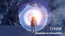  Presentation with astronaut - Cool new PPT theme with comet - astronaut and space mixed media backdrop and a ocean colored foreground