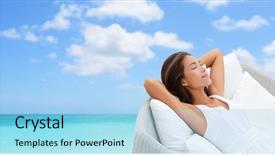  Presentation with relaxing - PPT theme featuring comfort - asian woman relaxing lounging background and a arctic colored foreground