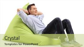  Presentation with white green - Slide deck consisting of comfort - relaxed young guy laying background and a yellow colored foreground