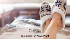  Presentation with slipper - Cool new PPT theme with comfort - slippers on women's legs soft backdrop and a coral colored foreground