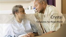  Presentation with senior couple - Colorful slide deck enhanced with comfort care - senior couple standing in hospital backdrop and a coral colored foreground