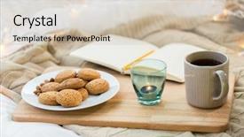  Presentation with diary - PPT theme enhanced with comfort concept - oatmeal cookies tea background and a soft green colored foreground