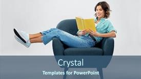  Presentation with young happy people smiling - PPT layouts having comfort-people-and-furniture-concept background and a ocean colored foreground